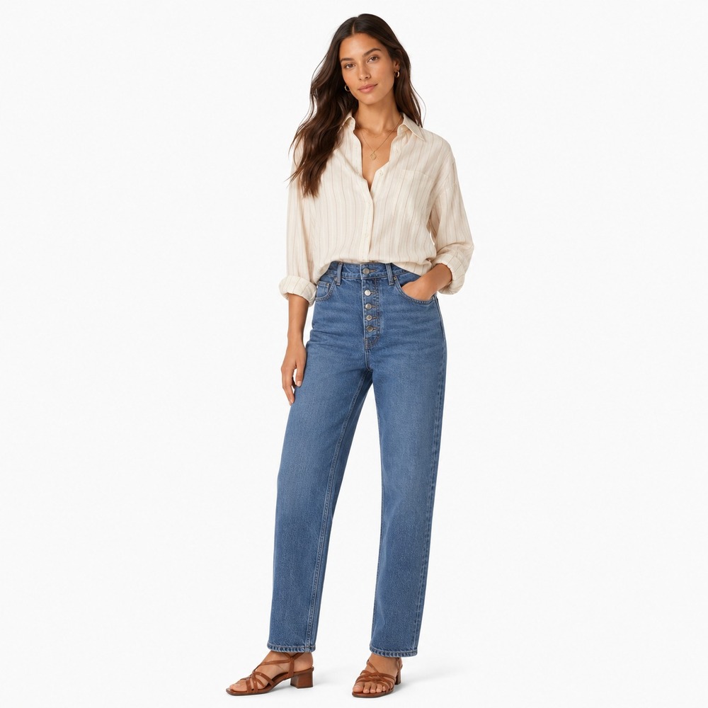 Everlane Way-High Sailor Jeans Womens 27 Blue High Rise Crop Button Fly